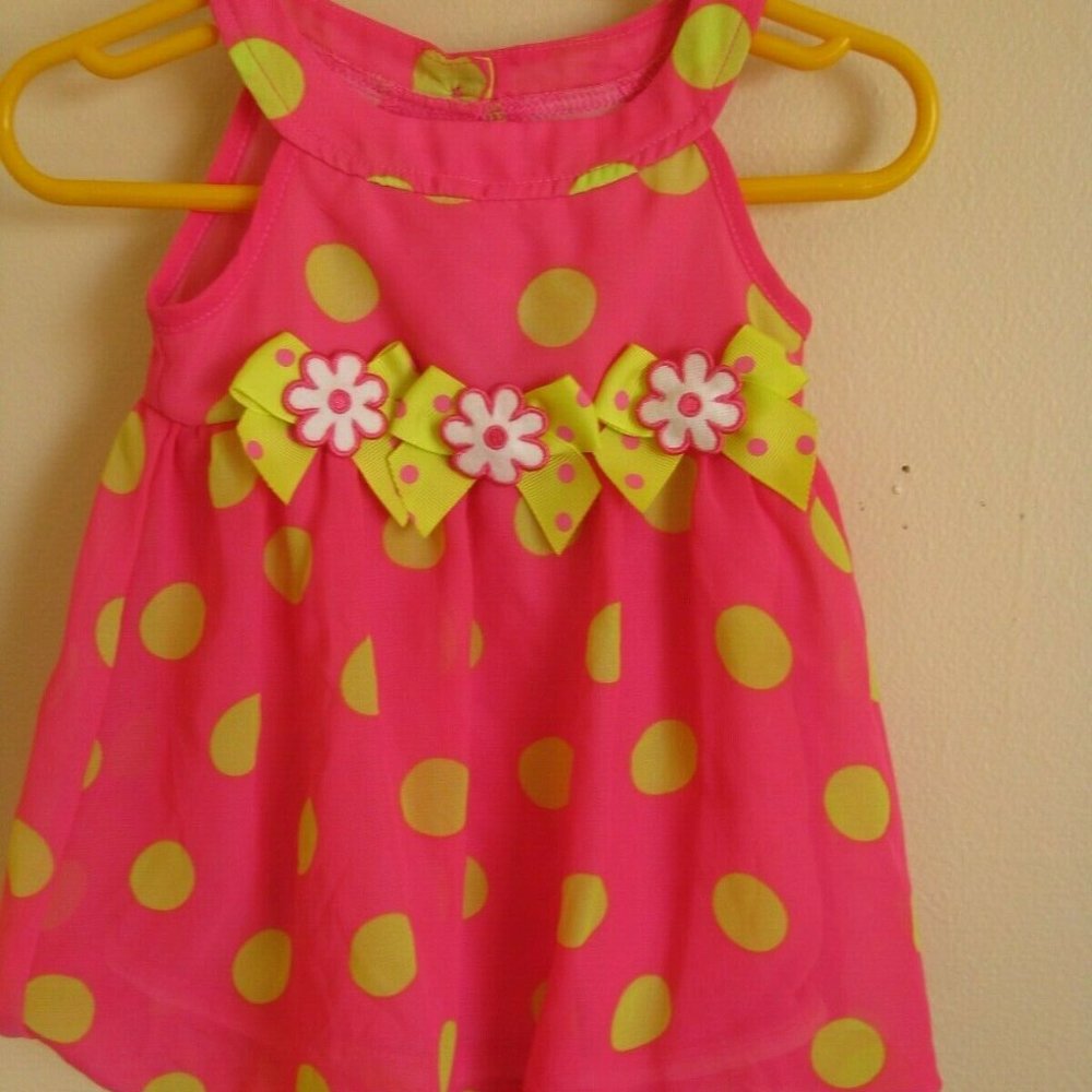 Good Lad Pink lime Polka Dot Baby dress 9 Months - Picture 1 of 6